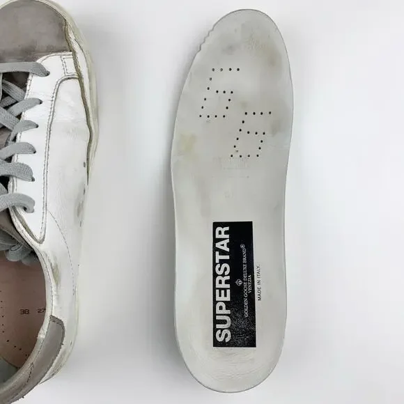 Golden Goose Superstar Low Top Sneakers White Leather Grey Fleece Star Womens 38 - Picture 8 of 16